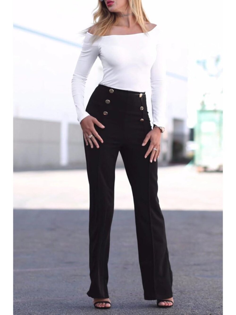 Women's Stretchy High Waisted Wide Leg Work Pants - Picture 3 of 6